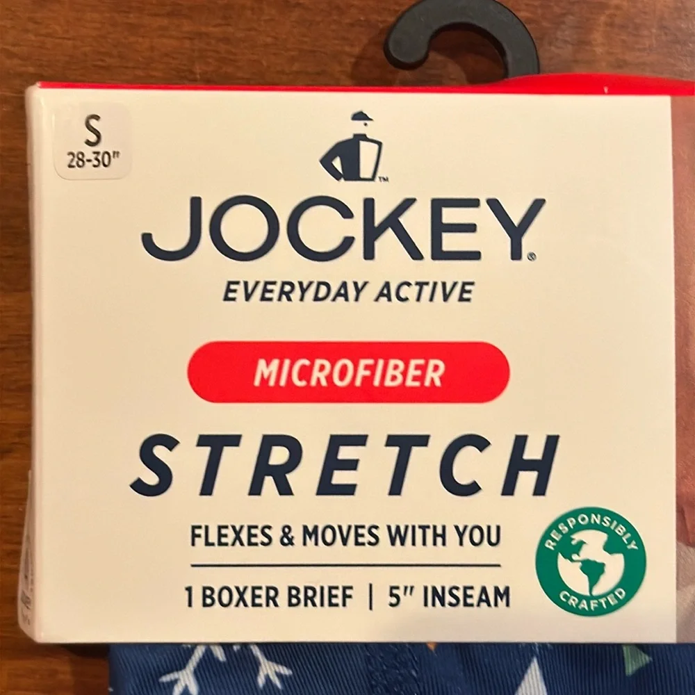 NWT Jockey Active Microfiber Boxer Brief 5” Inseam 1 Pair Small 28-30” Snowflake